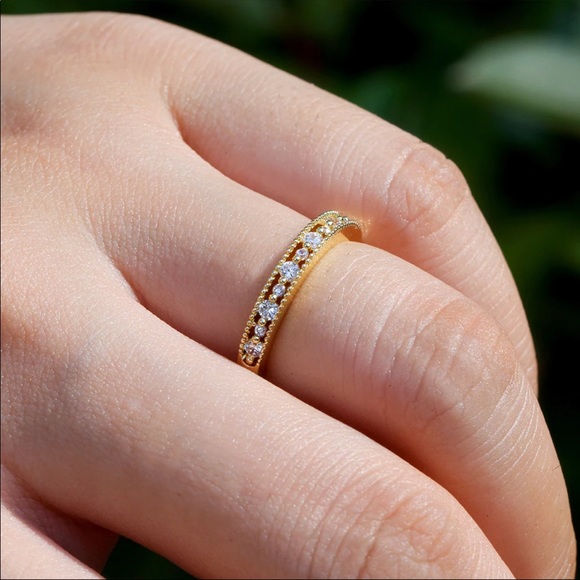 New Women’s Yellow Gold Plated Dainty Diamond Ring - Picture 4 of 6